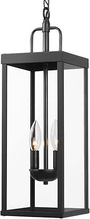 Diyel Large Outdoor Pendant Lantern Light Fixture for Front Porch, 20 Inch 2-Light Black Exterior... | Amazon (US)