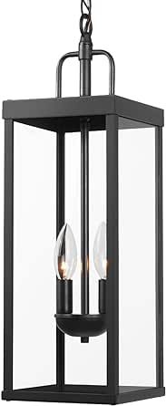 Diyel Large Outdoor Pendant Lantern Light Fixture for Front Porch, 20 Inch 2-Light Black Exterior... | Amazon (US)