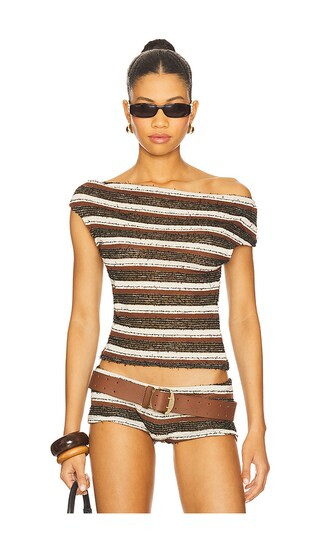 Stripe Knit Asymmetric Top in Brown | Revolve Clothing (Global)
