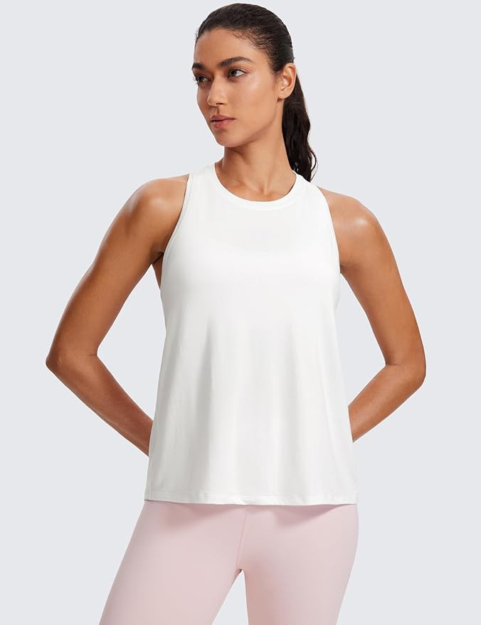 CRZ YOGA Womens Racerback Yoga Tank Tops High Crewneck Soft Casual Workout Sleeveless Flowy Shirt... | Amazon (US)