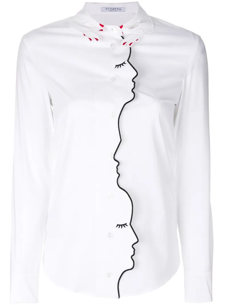 Vivetta - embroidered faces shirt - women - Cotton/Spandex/Elastane - 44, White | FarFetch AU