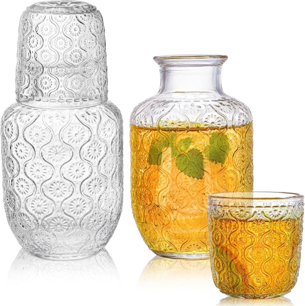 AVLA 4 Pcs Bedside Water Carafe and Glass Tumblers, 20 OZ Clear Nightstand Pitcher with 5 OZ Cup ... | Amazon (CA)