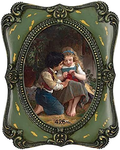 iAmoy 4x6 Picture Frame, Picture Frames for Oval Shaped 4x6 Photo, Shabby Chic Decor (Dark Green) | Amazon (US)