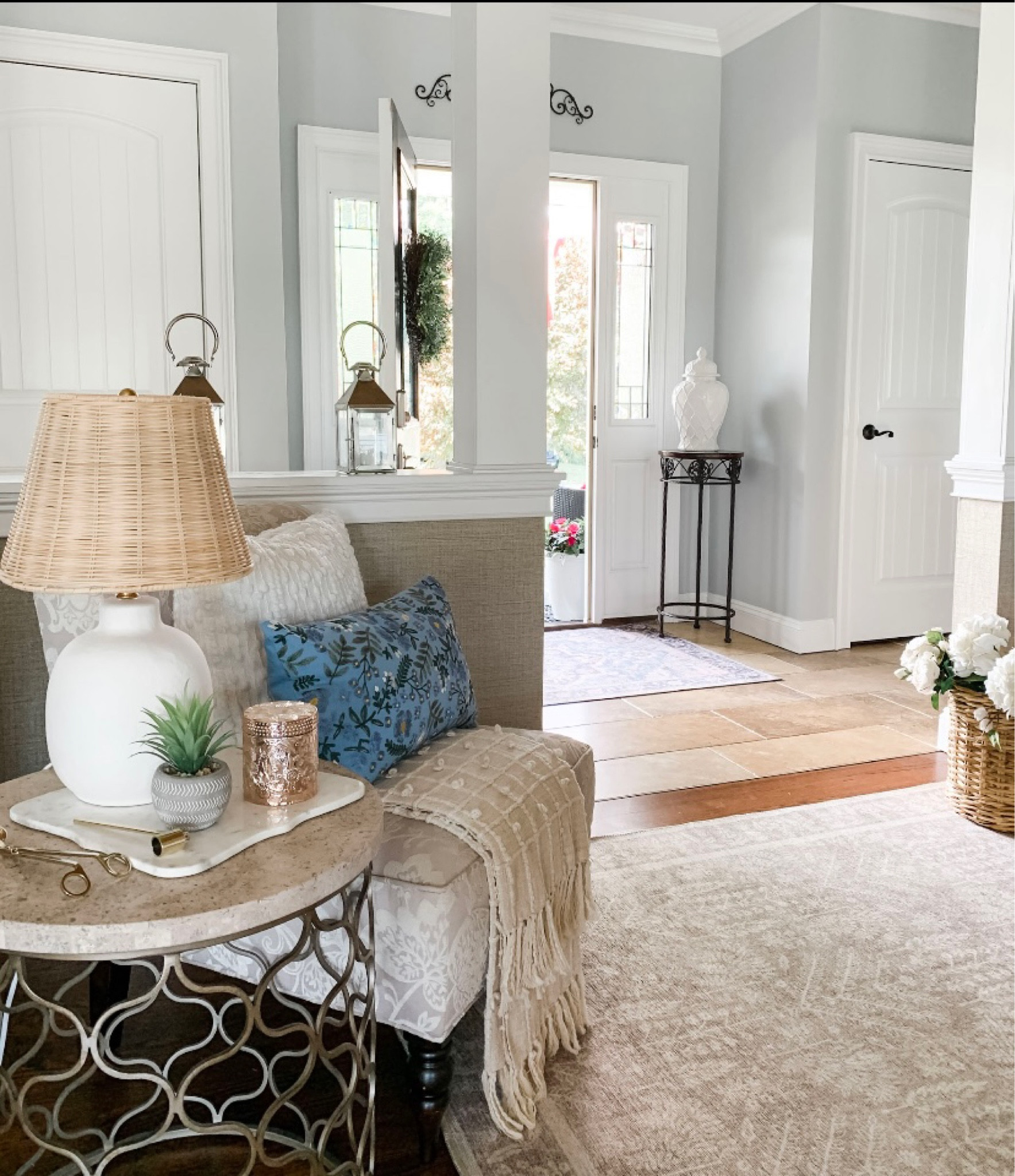 Entryway, foyer spring refresh! Neutral area rugs on sale, side chair on sale at Ballard Designs, rattan ceramic table lamp, blue embroidered throw pillow on sale, white throw pillow on sale, marble board, candle accessories, temple jar, fragrant candles, Walmart, Target, Williams Sonoma, Wayfair sales, Amazon. Free shipping 


#LTKsalealert #LTKhome #LTKunder50
