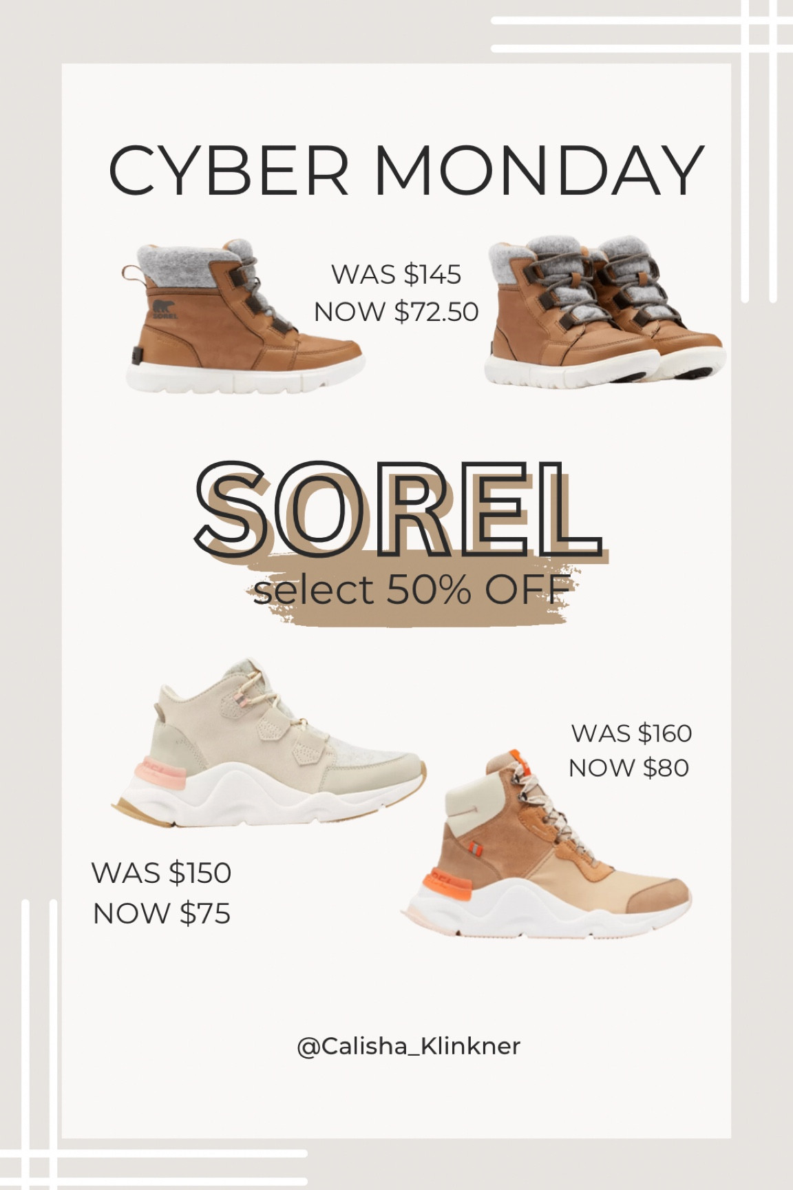 @sorel Cyber Monday SALE on select footwear 50% OFF!

#cybermonday #sorel #footwearsale 

#LTKsalealert #LTKCyberweek #LTKshoecrush