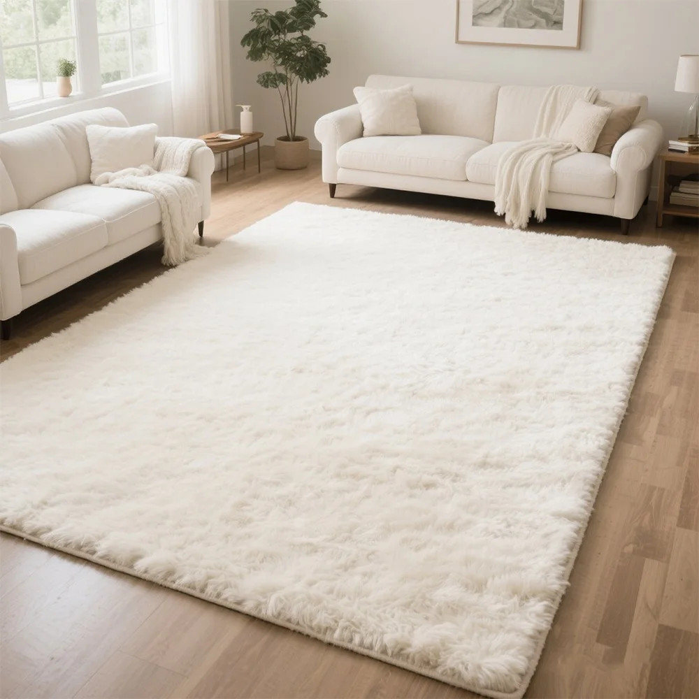 Soft Plush White Shag Area Rug, Modern Cozy Carpet for Living Room and Bedroom | Wayfair North America