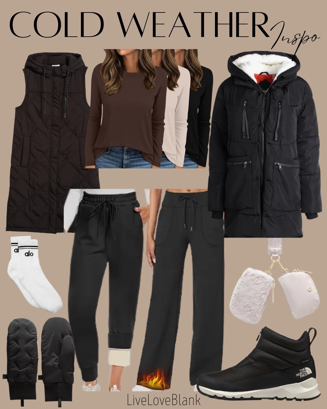 Cold weather outfit inspo
Puffer vest and jacket 
Fleece lined pants and leggings 
North face boots and lululemon mittens 
#ltku

#LTKmomlife #LTKOver40 #LTKSeasonal