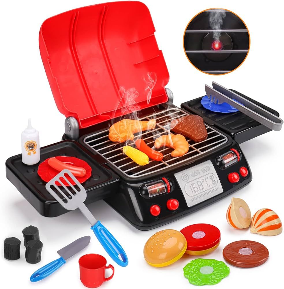Kids Play Food Grill with Pretend Smoke Sound Light Kitchen Playset BBQ Accessories Camping Toy C... | Amazon (US)