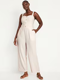 Button-Front Linen-Blend Cami Jumpsuit | Old Navy (US)