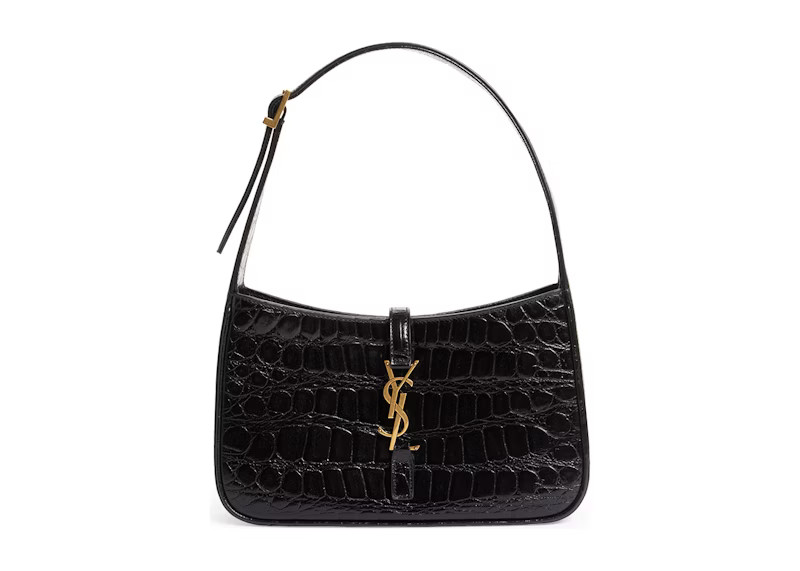 Women's Saint Laurent Le 5 A 7 Croc Embossed Leather Hobo in Black | StockX