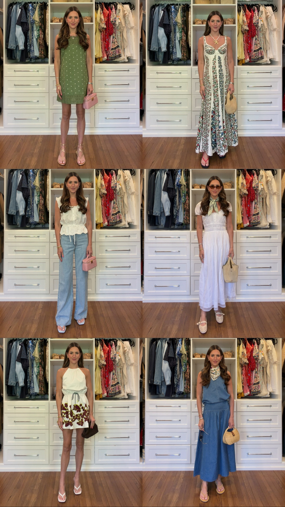 White mini dress - 4 
Jeans & top - xsmall & 24 
Green dress - xsmall 
White dress - 0 
White long floral - xsmall 

Summer dress
Spring dress 
Vacation outfit 
Sandals
Raffia bag 


#LTKgrwm #LTKdayinmylife #LTKootd