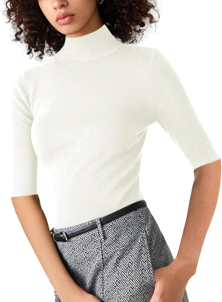 v28 Mock Neck Sweaters for Women Sexy Zip Fall Winter Fitted Cute Knit Sweater | Amazon (US)