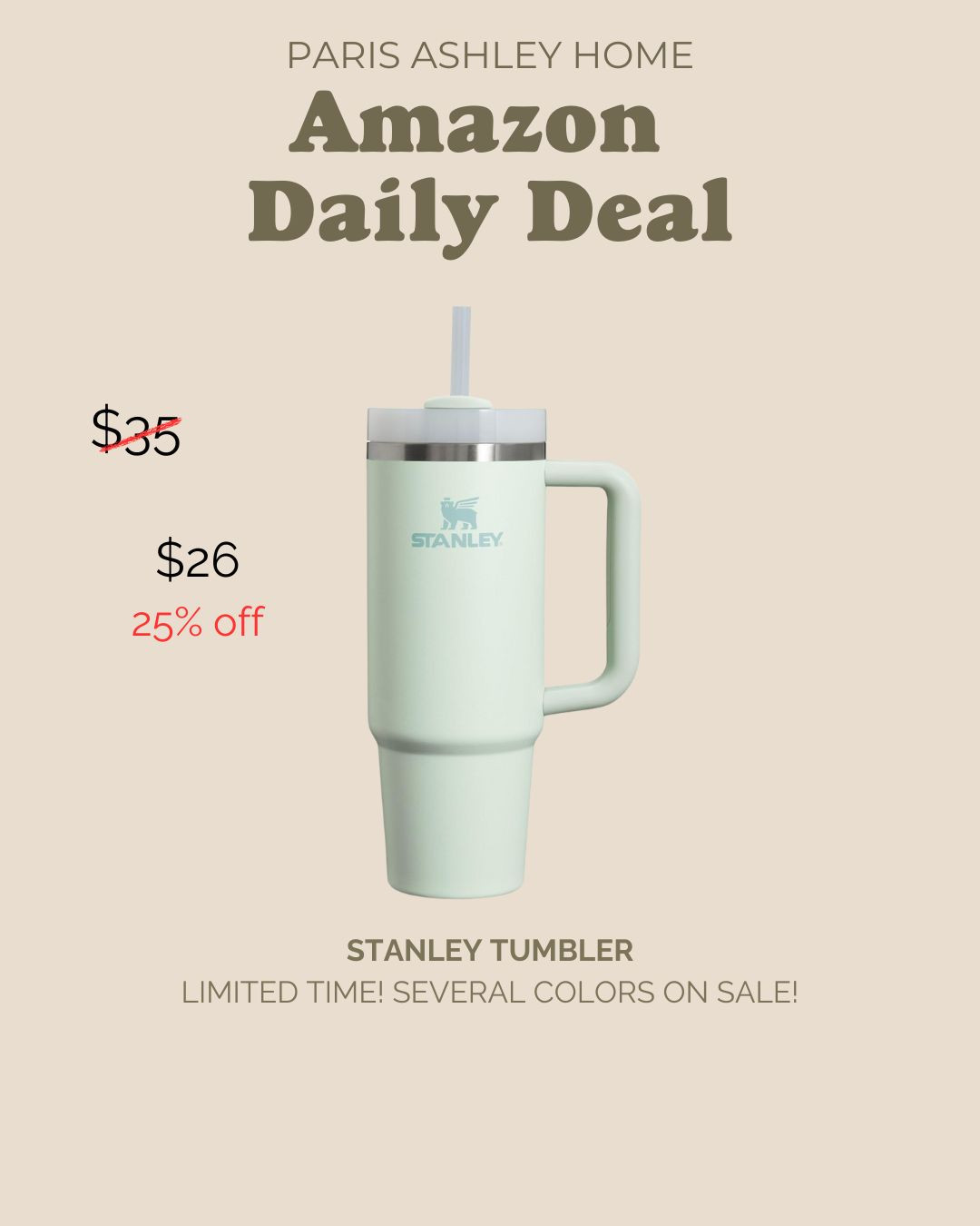 Amazon Daily Deal! Stanley Tumbler

Limited time! Several colors on sale!
 

 #LTKSpringSale #LTKSeasonal #LTKSaleAlert