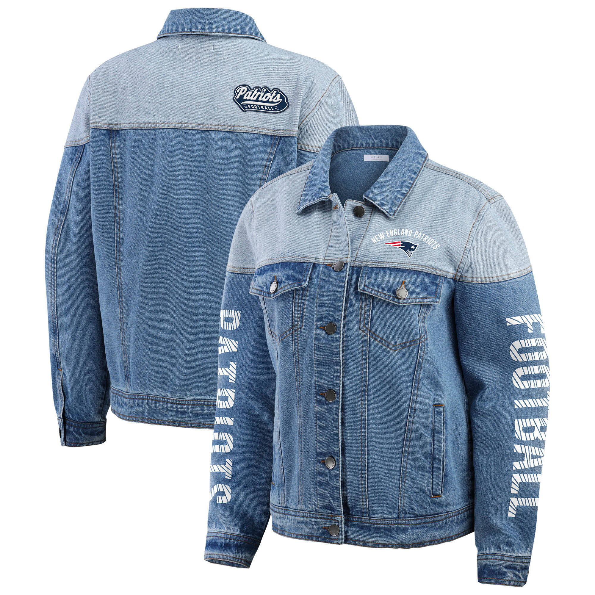 Women's WEAR by Erin Andrews New England Patriots Full-Button Denim Jacket | Fanatics