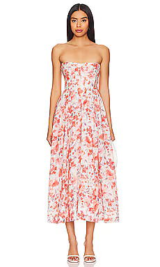 Bardot Lola Corset Midi Dress in Red Floral from Revolve.com | Revolve Clothing (Global)