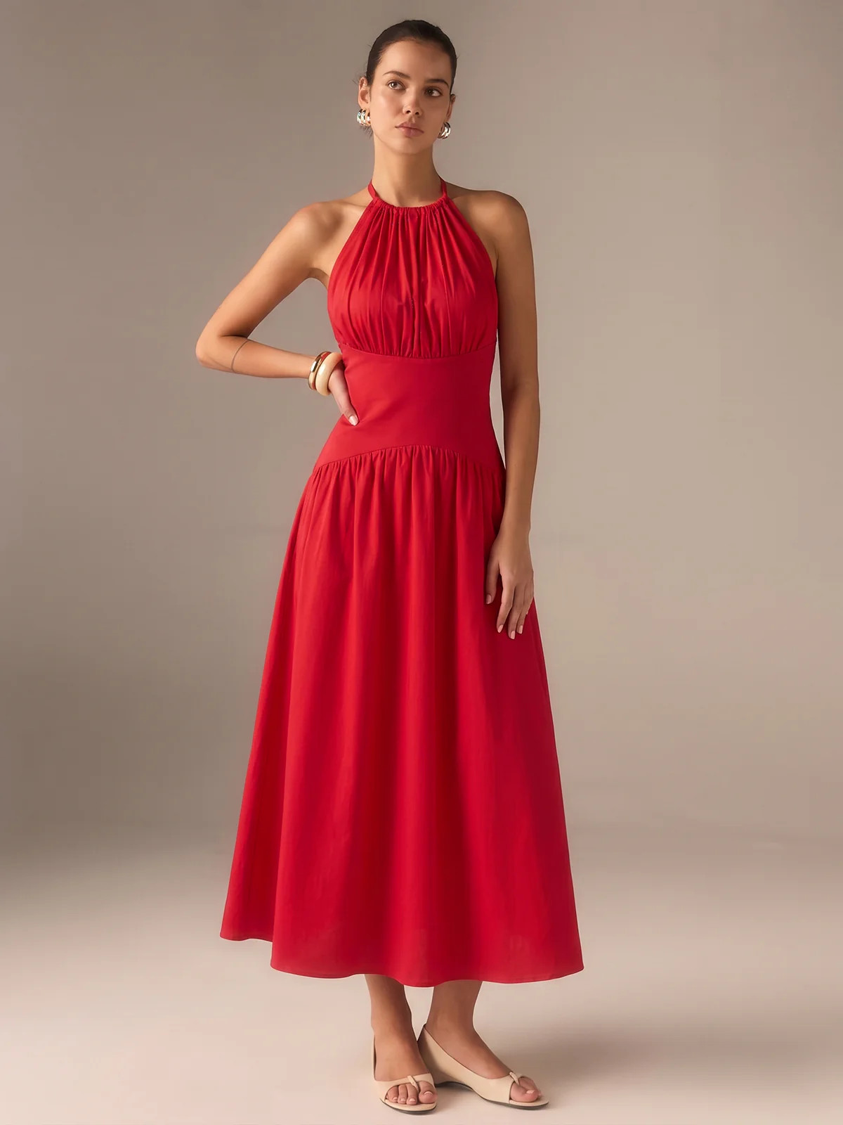 Back Bow Halter Neck Maxi Dress | Commense