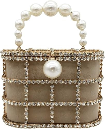 Synthetic Pearl Top-Handle Women Metal Bucket Bag Crystal Evening Purses and Clutches Formal Wedd... | Amazon (US)