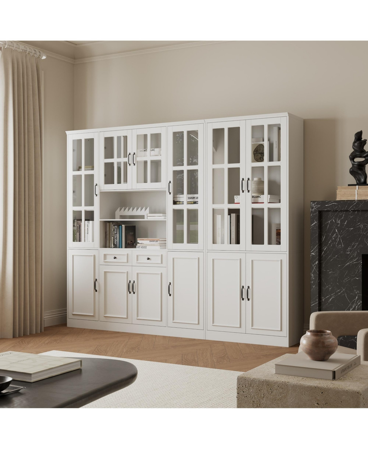 FUFUandGAGA Modern Bookcase, Sideboard with 19-Tier Shelves and 2 Drawers - White | Macy's