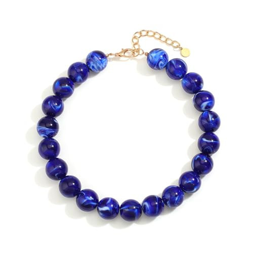 ACAUTO Royal Blue Chunky Beaded Necklaces for Women Resin Beads Statement Necklace Summer Beach Choker Necklace Jewelry Gift for Women | Amazon (US)