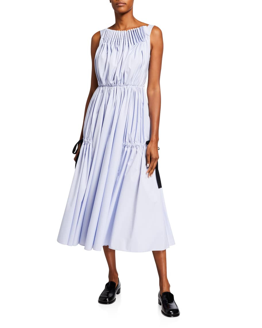 Jason Wu Sleeveless Pleated Midi Dress w/ Ties | Neiman Marcus