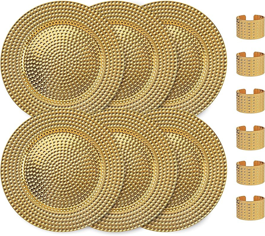 13 Inch Round Elegant Serve ware Charger Plates with Matching Napkin Rings, Wedding, Dinner party... | Amazon (US)