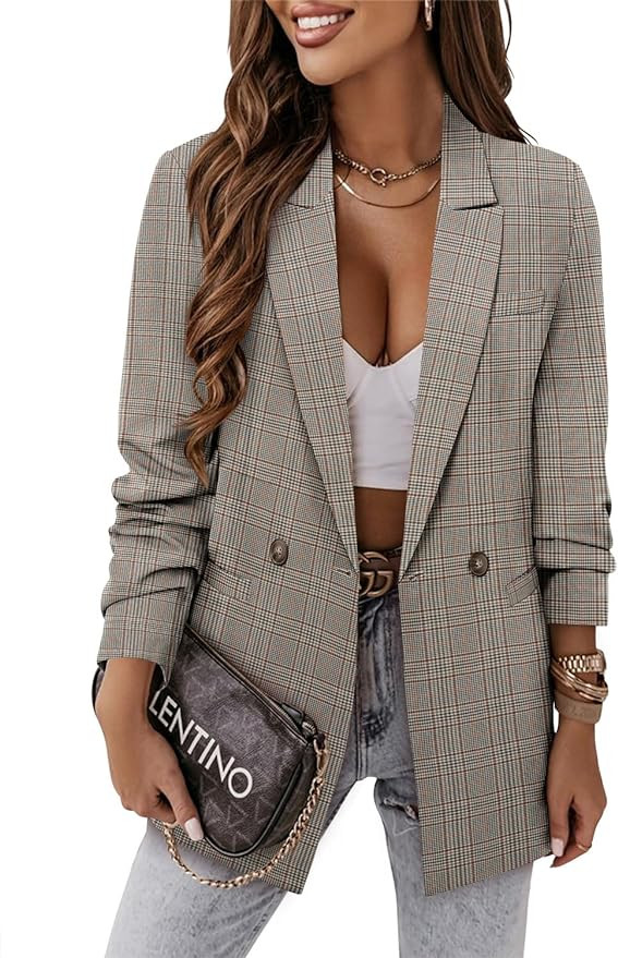 CRAZY GRID Women Business Casual Blazer Jacket Fashion with Lined Work Professional Suit Jacket | Amazon (US)