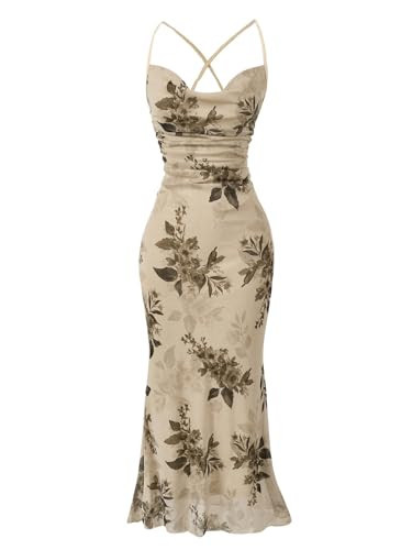 Amazon.com: SOLY HUX Women's Floral Mesh Bodycon Cami Dress Cowl Neck Sleeveless Cocktail Party W... | Amazon (US)