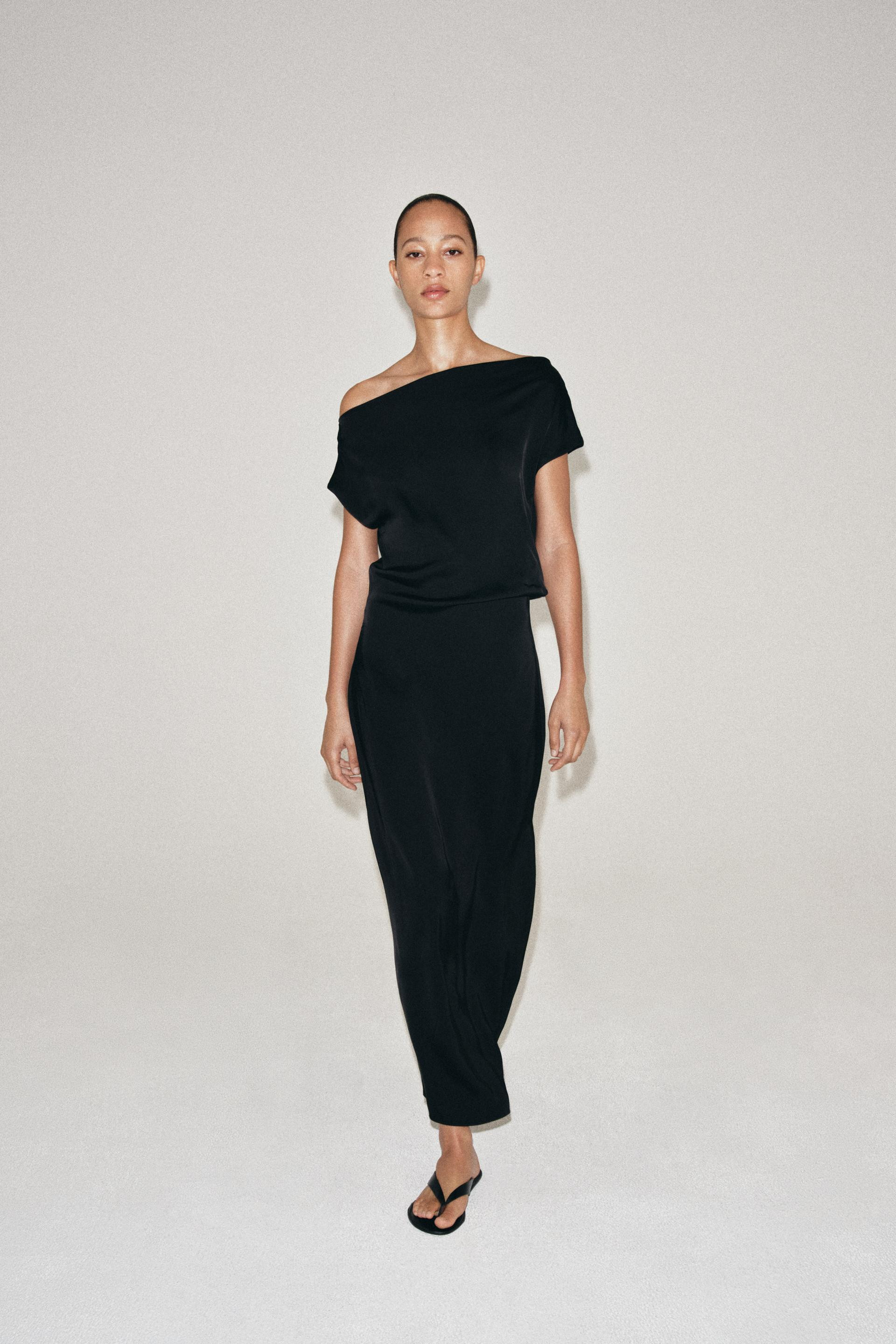 Zara - Zw Collection Asymmetric Satin Dress - Black - L - Woman | Zara US