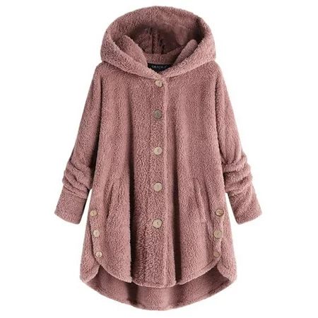 Women s Fashion Button Coat Fluffy Tail Tops Hooded Pullover Loose Sweater Plush Long Sleeve Solid F | Walmart (US)