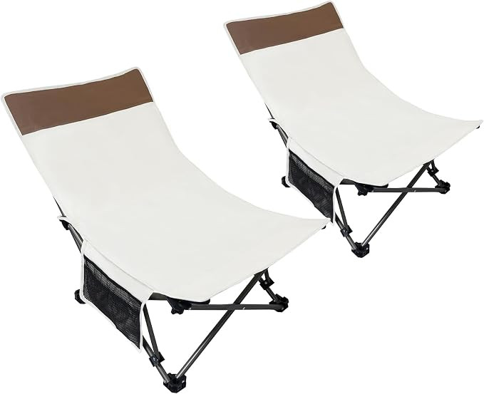 Compact Beach Chairs 2 Pack with 3-Position Lay Flat Low Portable Camping Chairs for Adults Foldi... | Amazon (US)