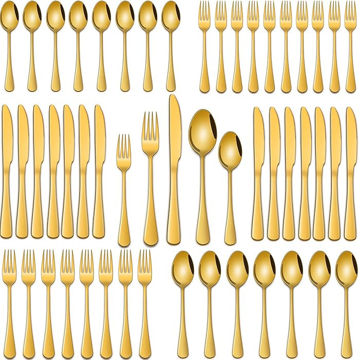 30 PCs Gold Flatware Sets Service For 6 Person,Shiny Gold Stainless Steel Silverware Sets Dinner ... | Amazon (US)