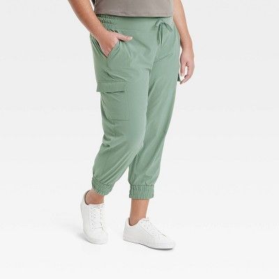 Women's Flex Woven Mid-Rise Cargo Joggers - All In Motion™ Green XXL | Target