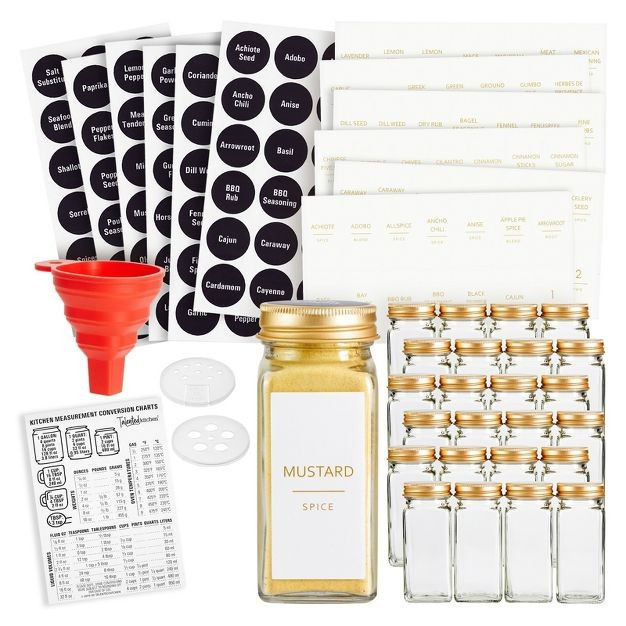 Talented Kitchen Set of 24 Gold Cap Glass Spice Jars with Labels, 4oz Containers with Shaker Lids... | Target