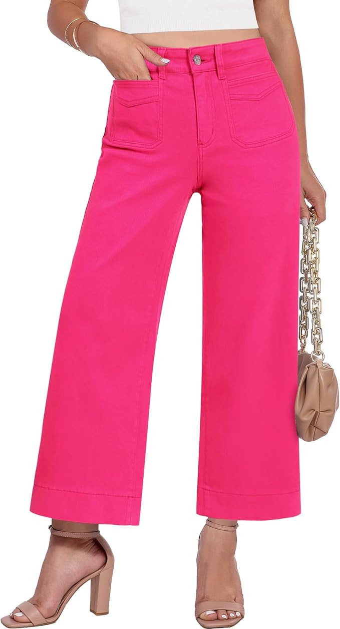 GRAPENT Cropped Jeans for Women Trendy 2026 Wide Leg High Waisted Patch Pocket Stretchy Denim Pan... | Amazon (US)