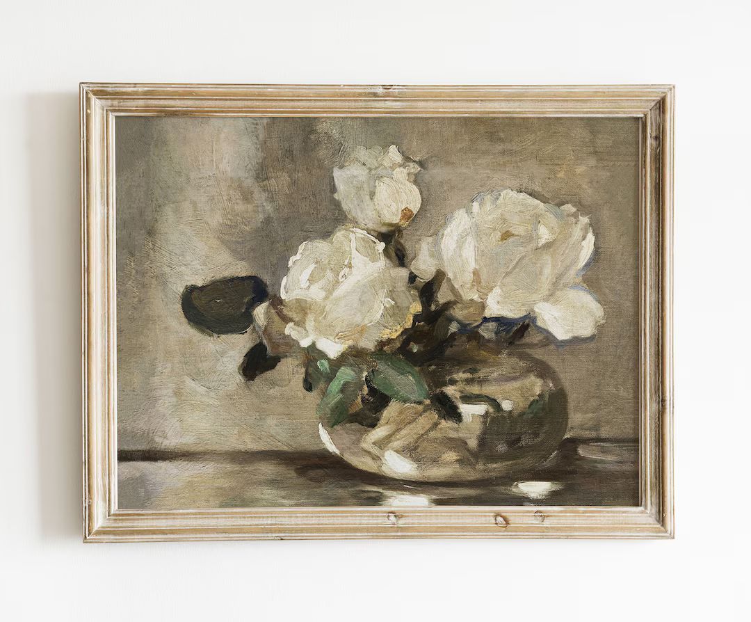 White Flower Blooms Painting | Vintage Wall Art | Antique Print | Modern Farmhouse Decor | Cottag... | Etsy (US)