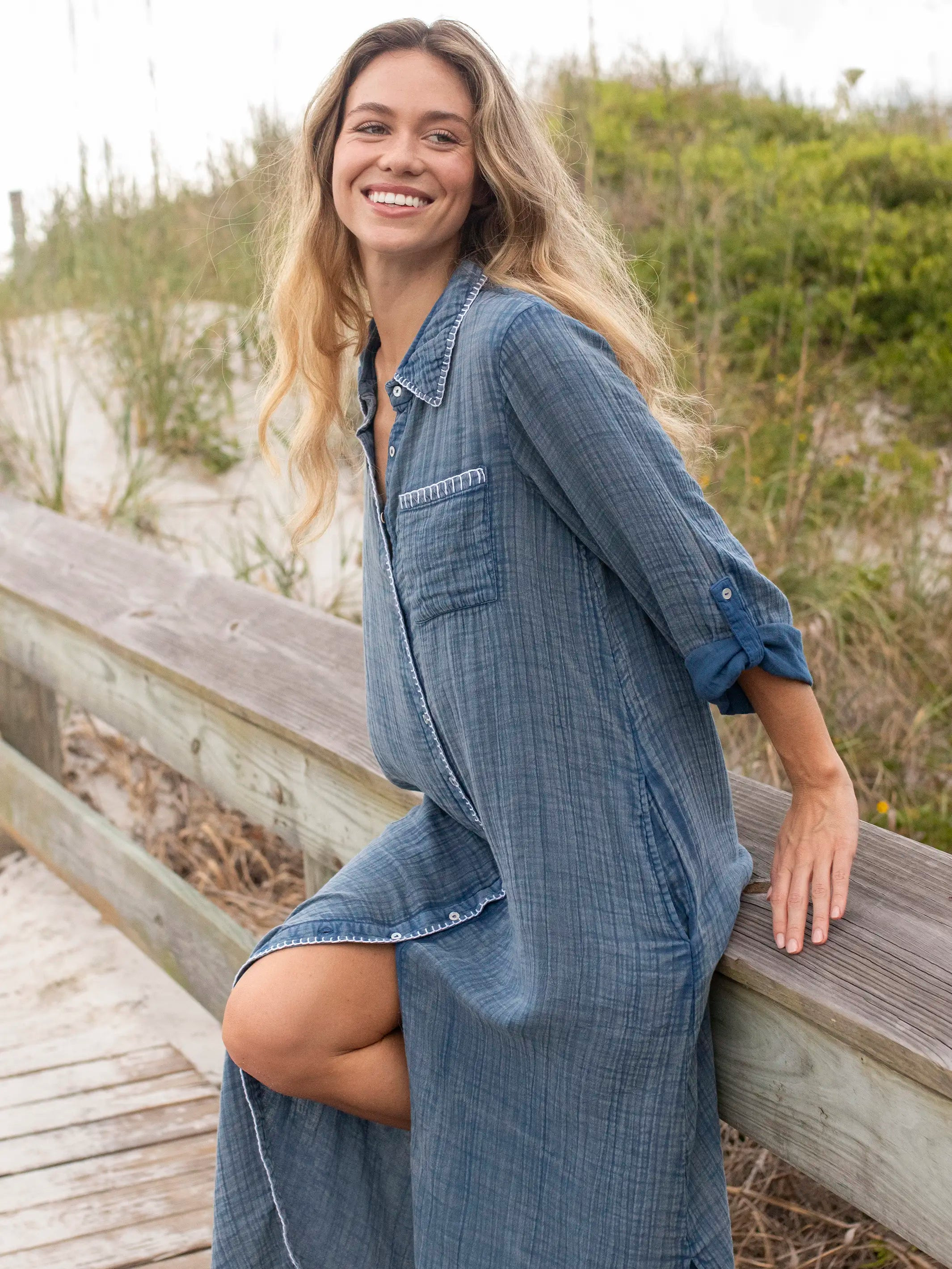 Lola Cotton Maxi Shirt Dress - Denim | Natural Life
