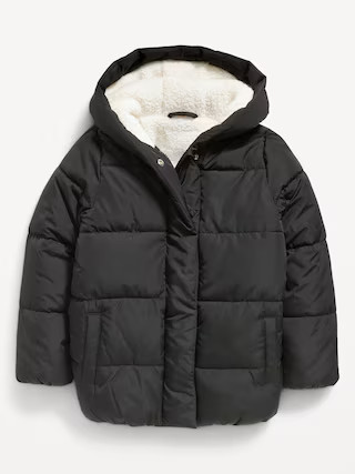 Cocoon Sherpa-Lined Hooded Puffer Jacket for Girls | Old Navy (US)
