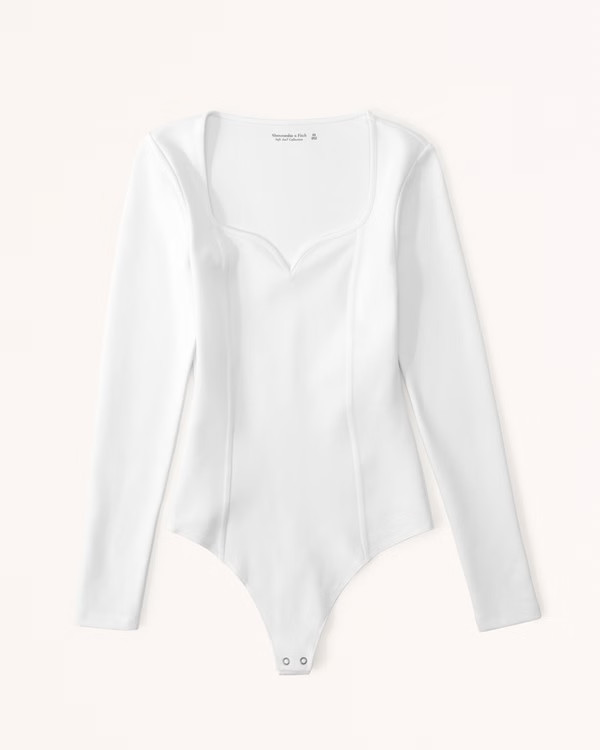 Women's Long-Sleeve Ponte Sweetheart Bodysuit | Women's Tops | Abercrombie.com | Abercrombie & Fitch (US)