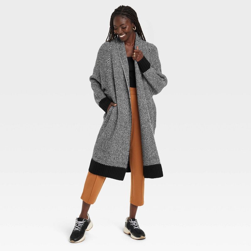 Women&#39;s Coatigan Sweater - A New Day&#8482; Black Herringbone XL | Target