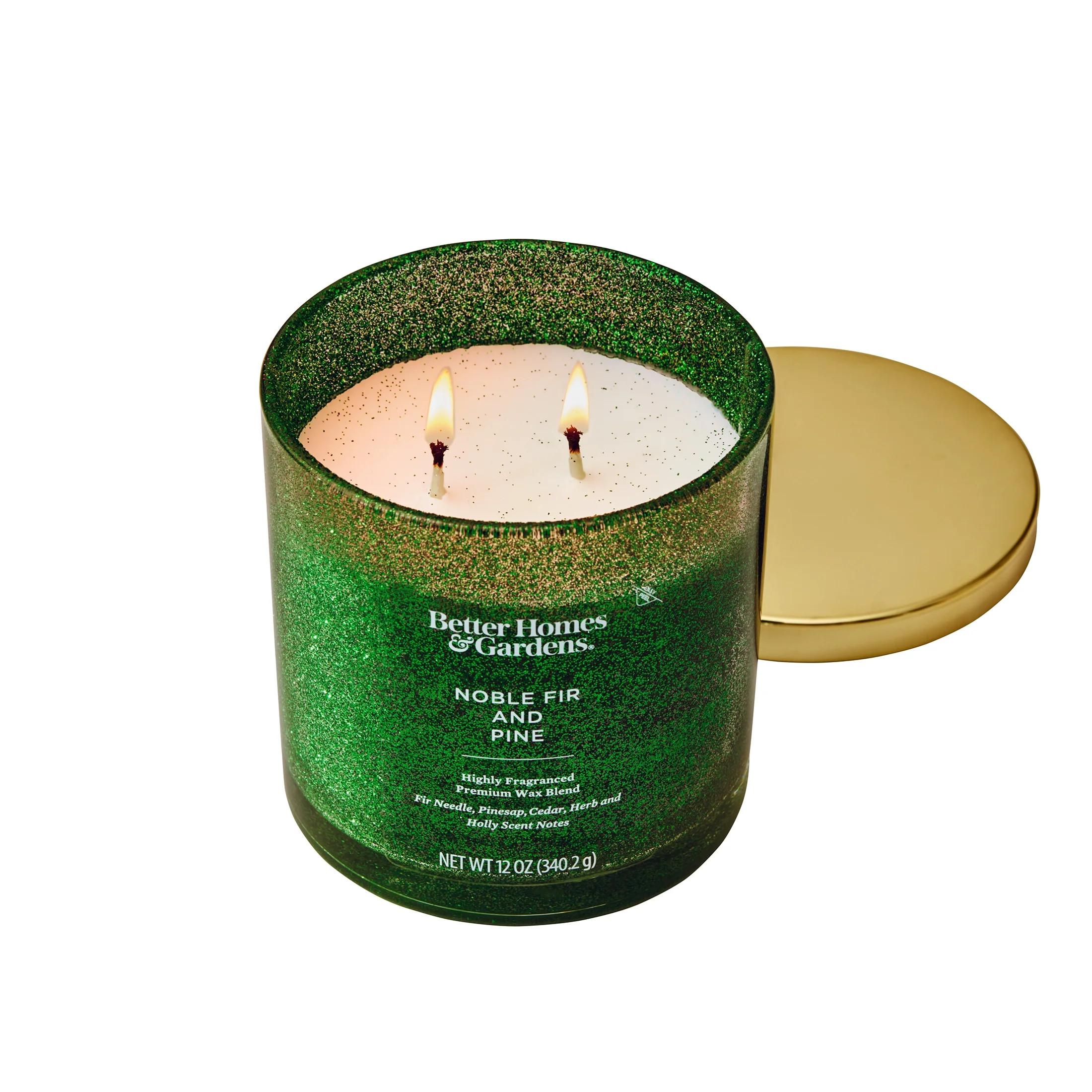Better Homes & Gardens Noble Fir and Pine Scented 2 Wick Glitter 12oz Jar Candle - Walmart.com | Walmart (US)