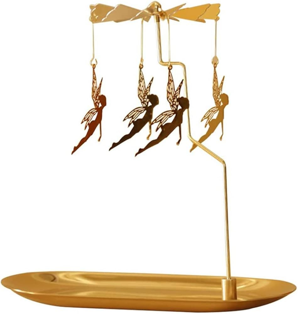 Spinning Candle Holder with Tray, Golden Candle Spinner,Rotating Metal Tea Light Candle Holder fo... | Amazon (US)