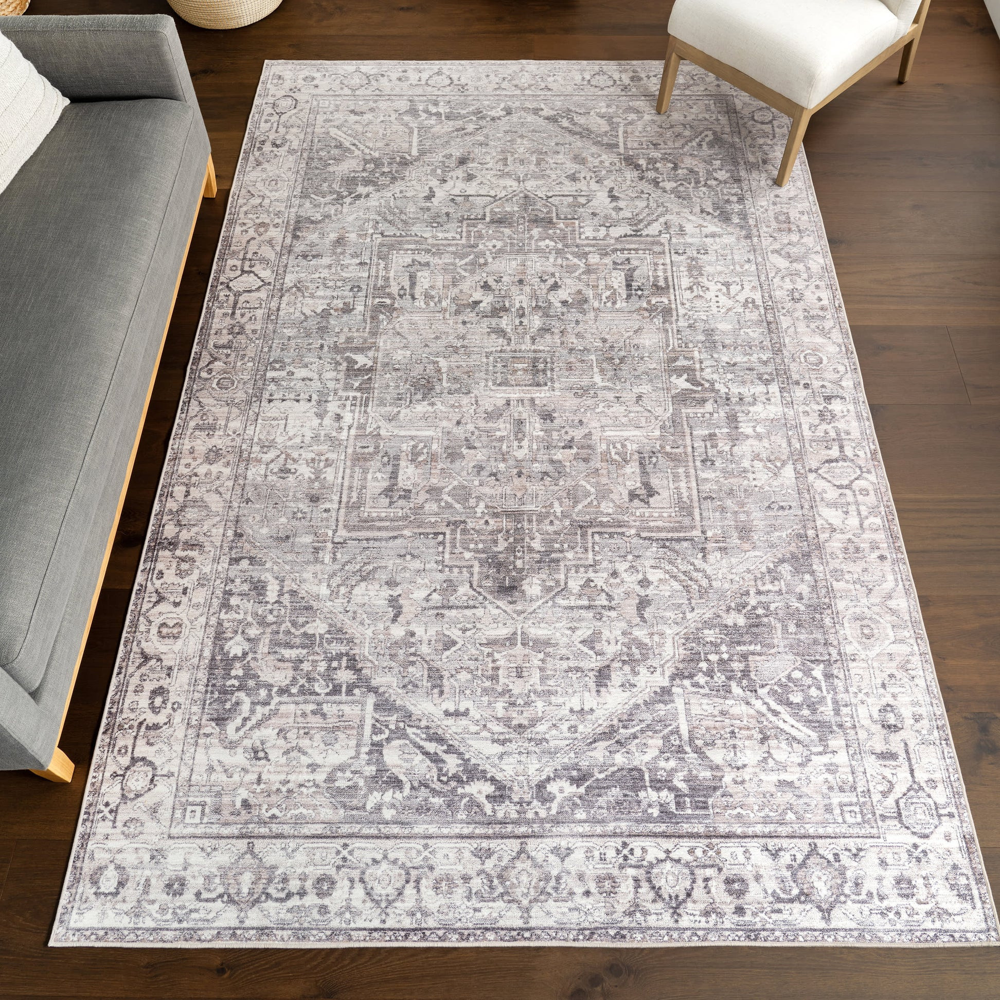 Atrium Medallion Spill Proof Washable Rug | Grey | Rugs USA