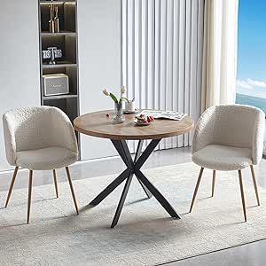 NORDICANA 3 Pieces 37-Inch Round Dining Table and Upholstered Chairs for Two Person, MDF Table-to... | Amazon (US)