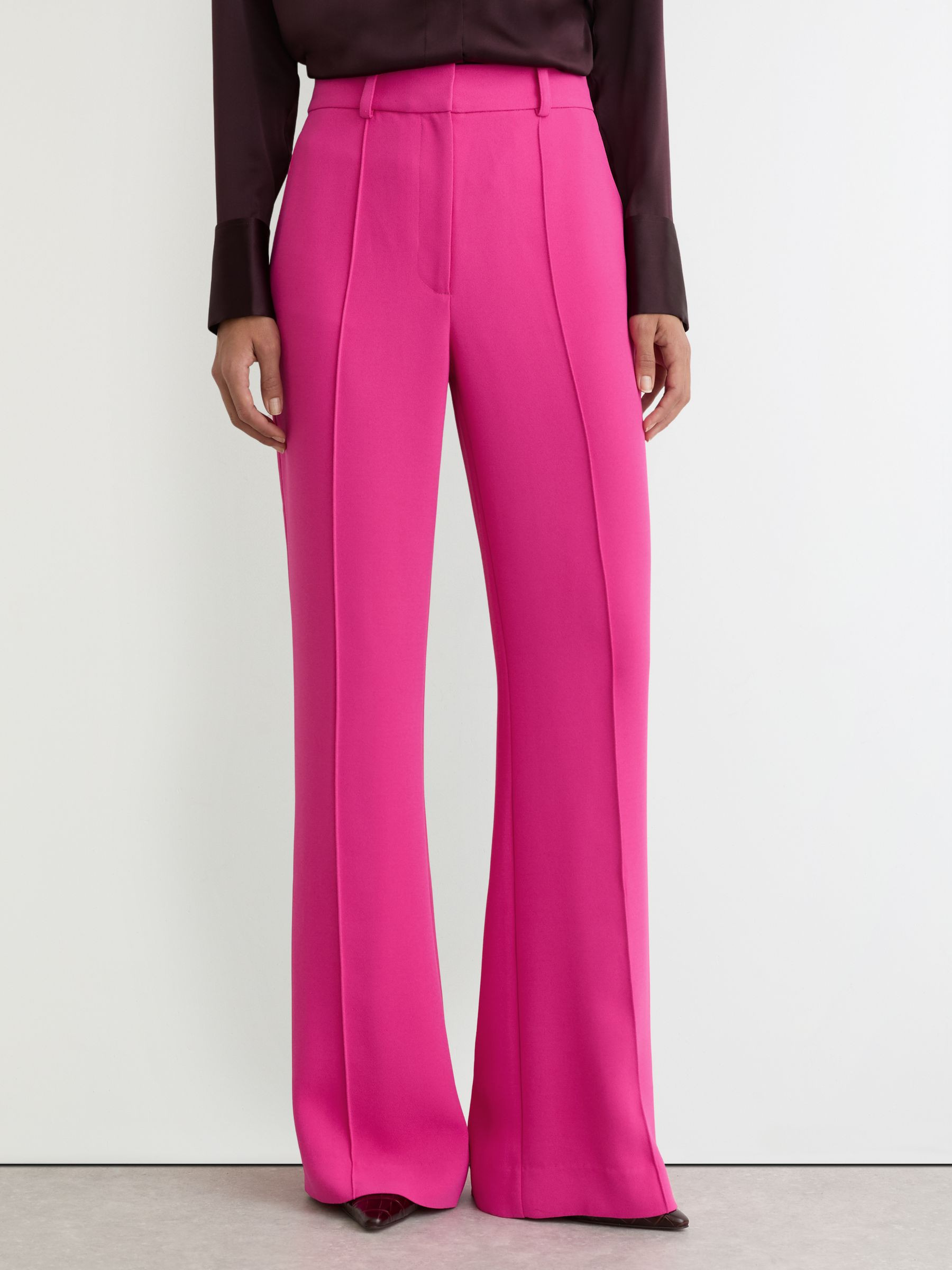 Seam-Detail Flared Trousers in Bright Pink | Reiss UK