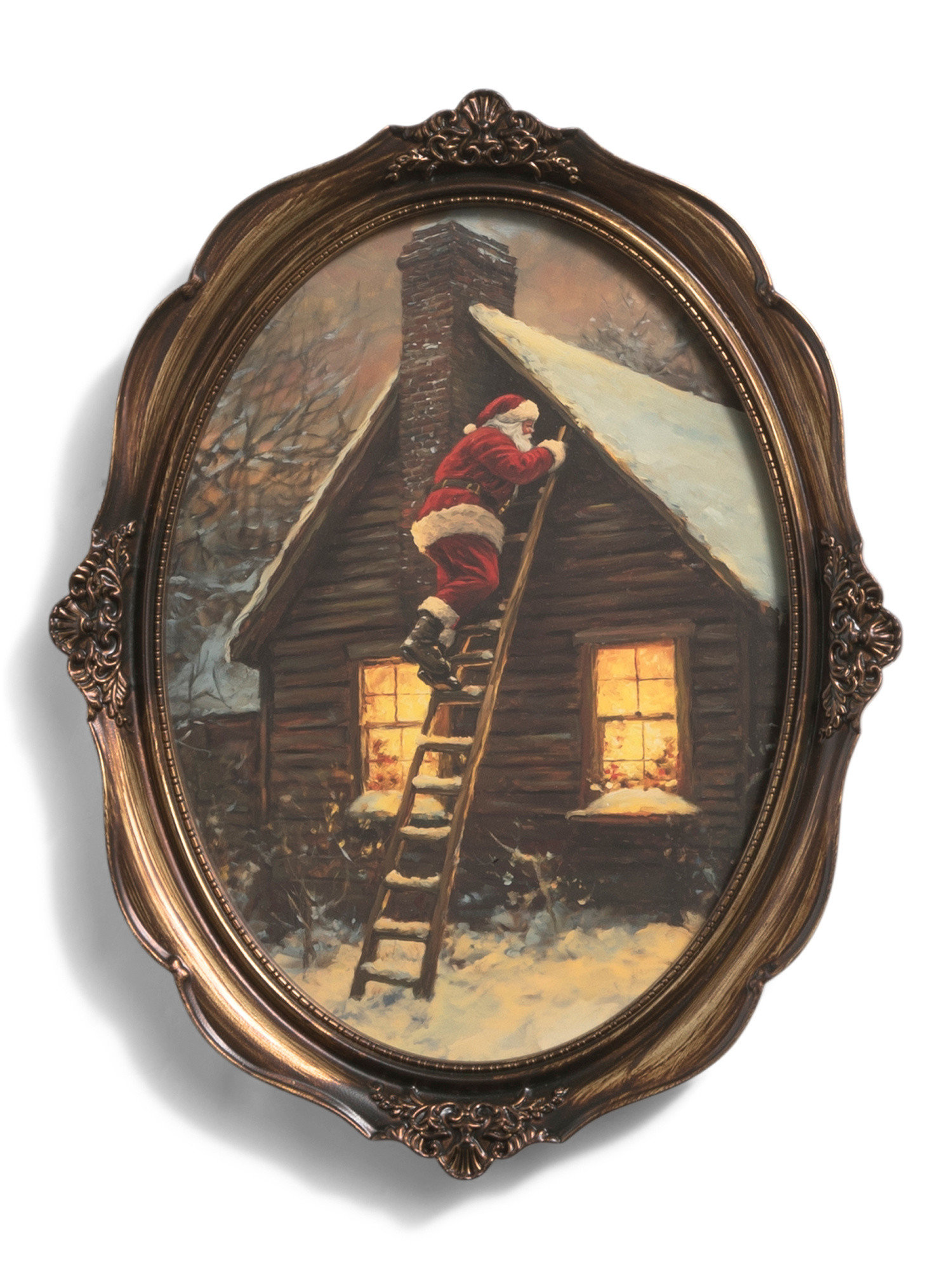 11x14 Santa Goes Up Ladder Oval Wall Art | Marshalls