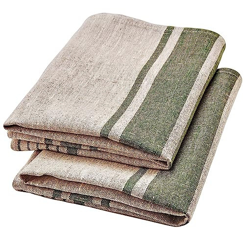 Pure Linen Kitchen Tea Towels - 100% Flax Linen Dish Towels 17 x 27 inch with Olive Green French Country Stripes - Flax Hand Towels - Set of 2 | Amazon (US)