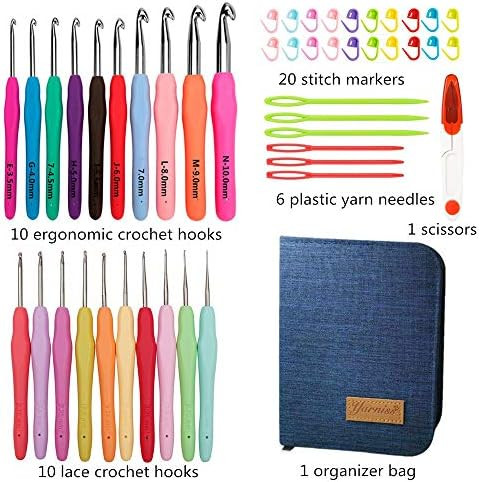 20 Sizes Crochet Hooks Complete Set,0.5mm-10mm Ergonomic Crochet Hooks with Case for Arthritic Hands | Amazon (US)