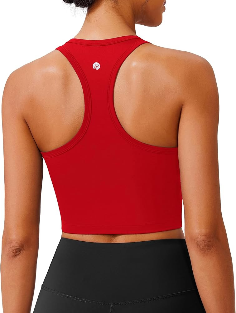 PINSPARK Sports Bra Longline Racerback Tank Tops for Women Padded Workout Yoga Top | Amazon (US)