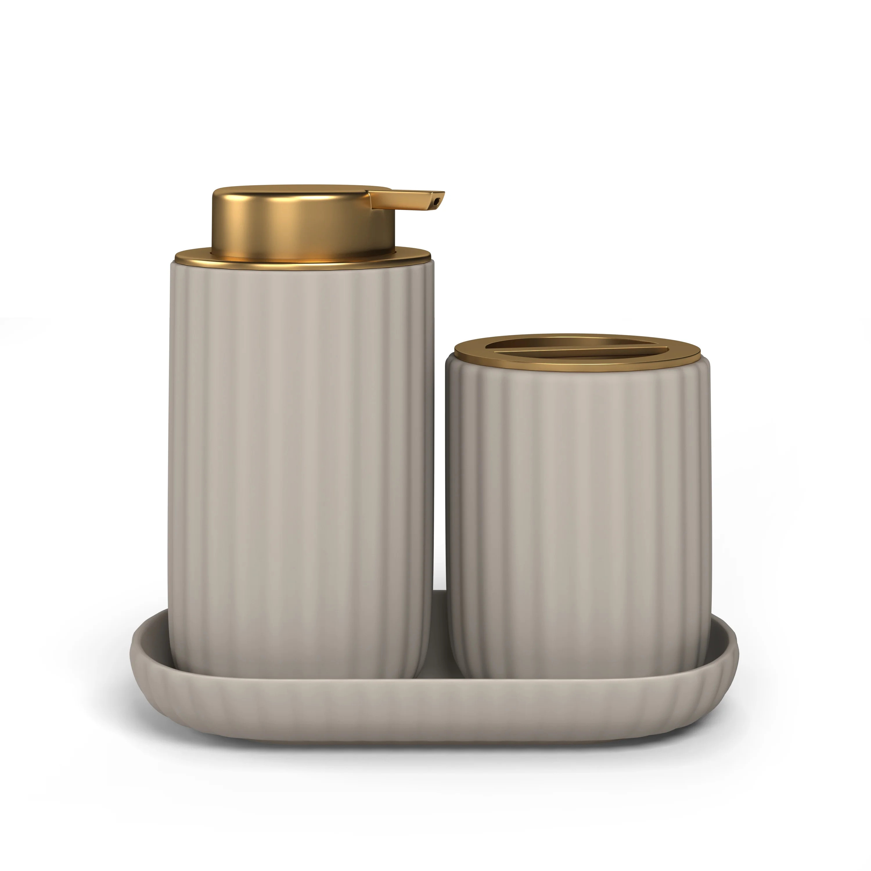 Beautiful Fluted Stoneware Bath Accessories 3-Piece Set by Drew Barrymore, Porcini Taupe | Walmart (US)