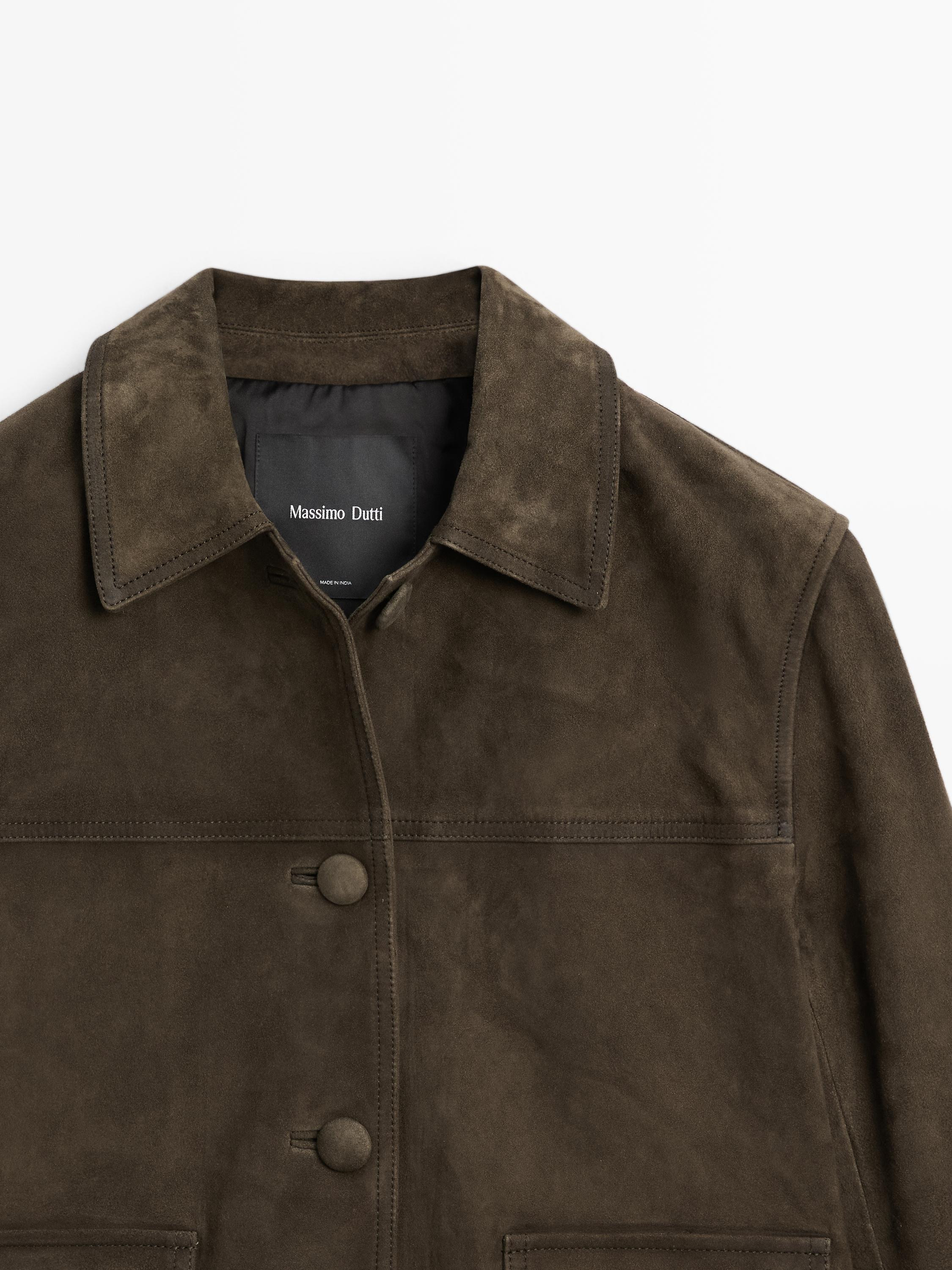 Wildlederjacke mit bezogenen Knöpfen | Massimo Dutti DE